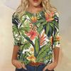 Top T-shirt casual alla moda da donna con scollo rotondo, manica a tre quarti e stampa