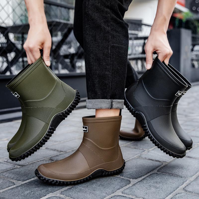 Men's Waterproof Non-slip Rain Boots - Durable, Eco-friendly PVC Ankle Overshoes for Outdoor Commuting