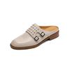 Fashion NEW Summer Women Mules Genuine Leather Shoes for Women Cover Toe Slingback Shoes Round Toe Low Heel Sandals Rivet Modern Slipper