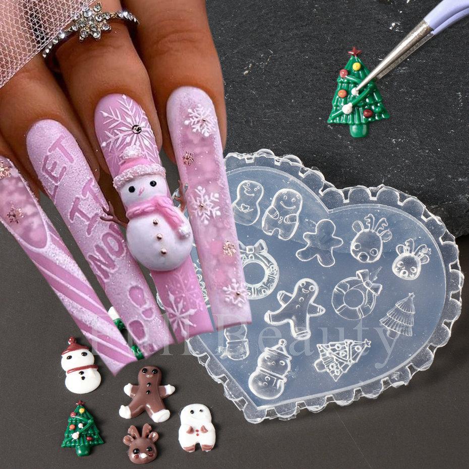 Nail Art Silicone Mold Winter Christmas Snowman Elk Halloween Skeleton 3D Carving Nail Art Tool