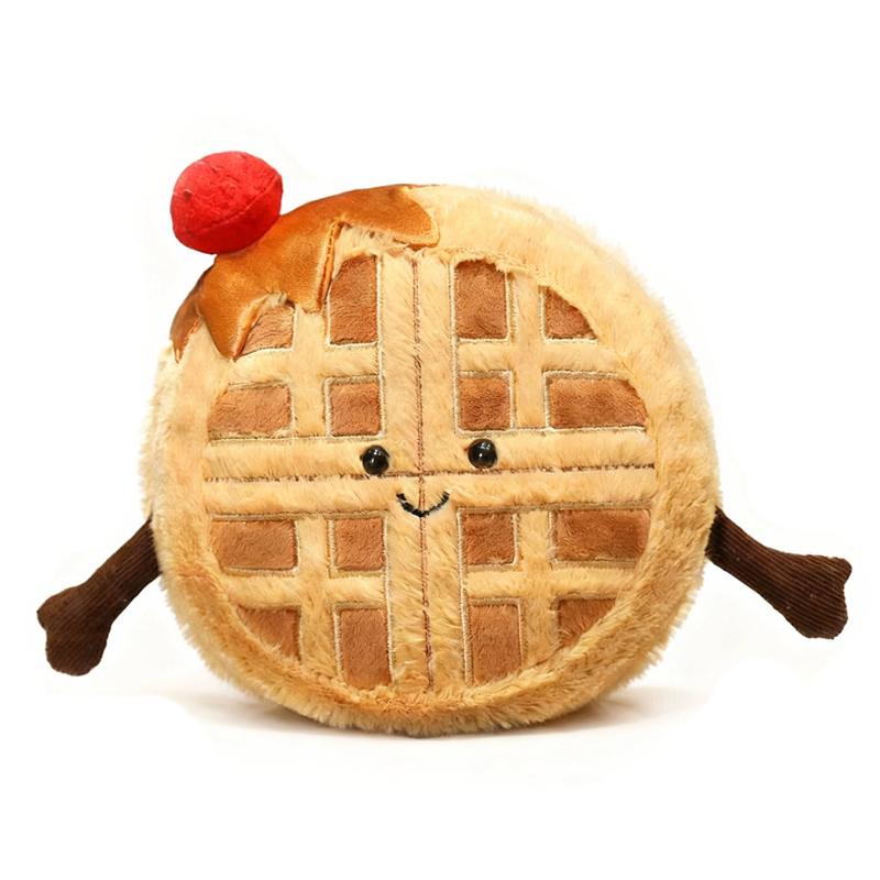 Cute Waffle Plush Doll Stuffed Food Toy with Smiling Face Soft Huggable Plushies Birthday Gift Girl Child