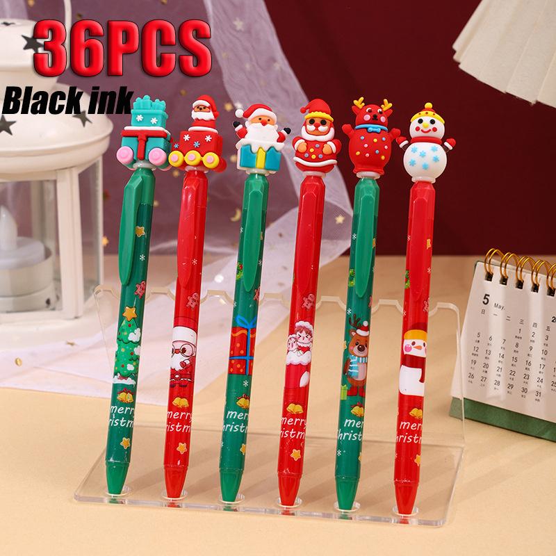 36Pcs Cartoon Christmas Scalable Ballpoint Pens, 0.5mm Fine Point ST Head Press, Santa Claus Snowman Patch Pen for Office Signature School Students Ch