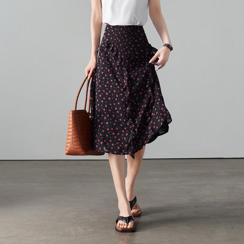 SOFSIL Women s High-Waisted Floral Ruffle A-Line Skirt 28/L