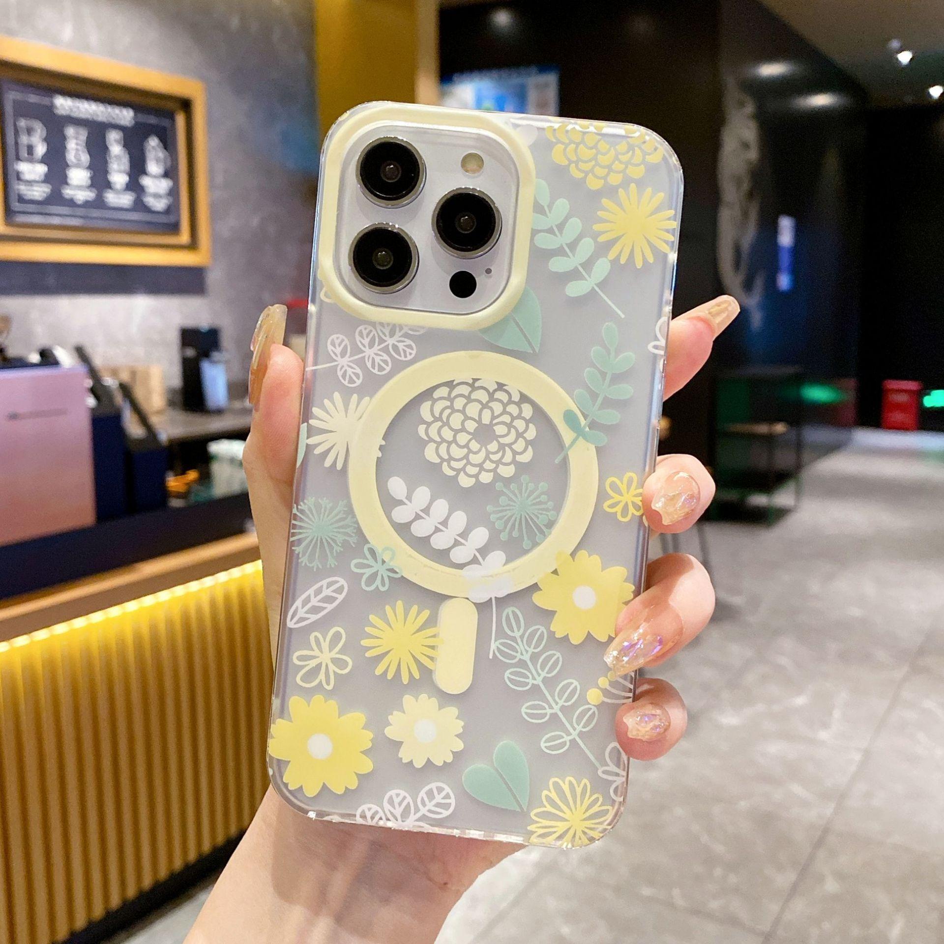 

Подходит для чехла для мобильного телефона iPhone 16 Маленькие свежие цветы Apple 15promax Мощное магнитное притяжение и защита от падений iPhone13Promax