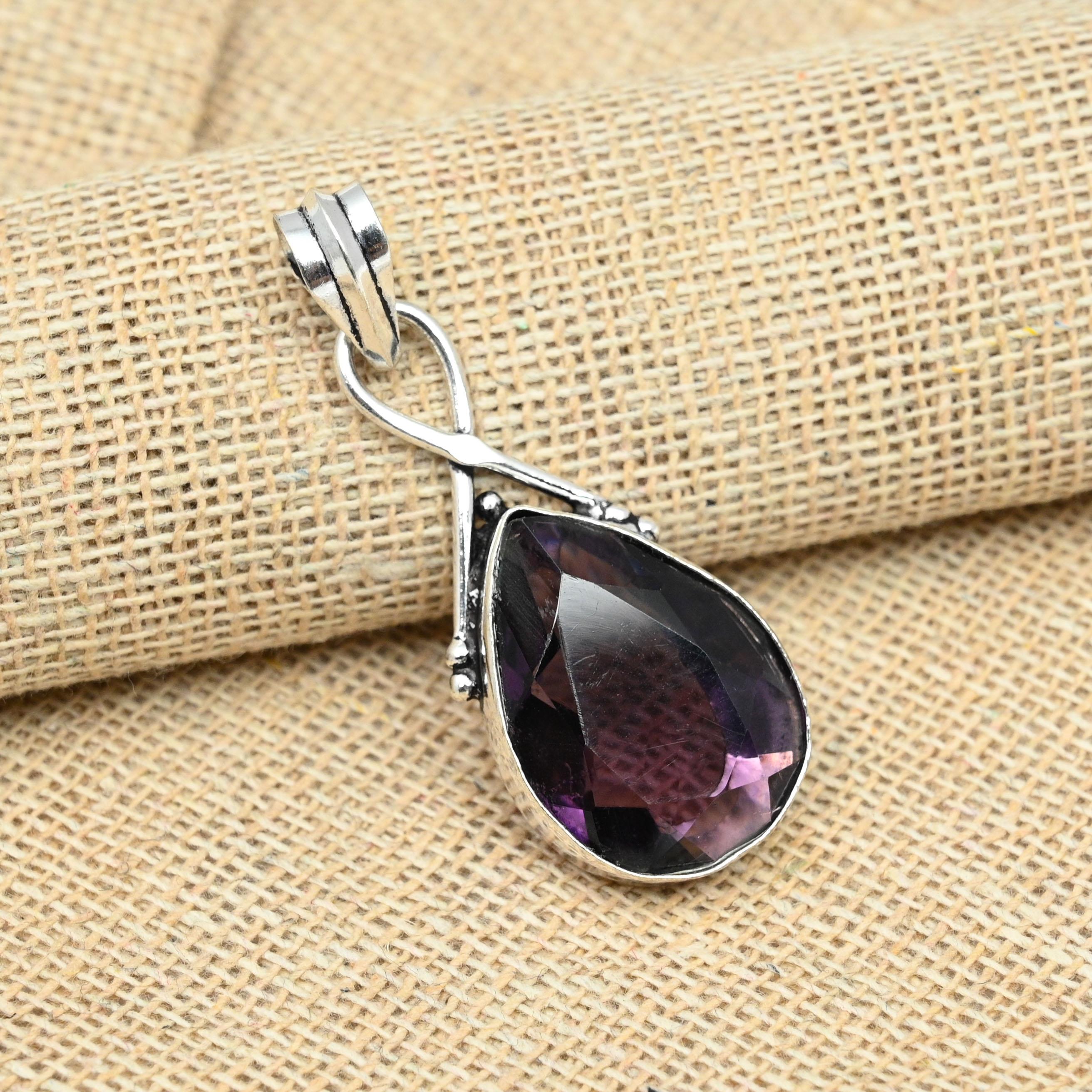 

Прекрасный кулон ручной работы из стерлингового серебра 925 пробы с аметистом для мамы 1.96 Inches фиолетовый