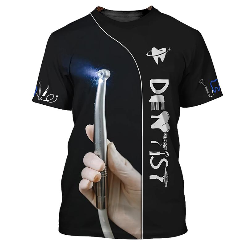 

Летний топ с круглым вырезом и 3D-принтом зуба, модная повседневная футболка с коротким рукавом, униформа стоматолога, мужские футболки 6XL