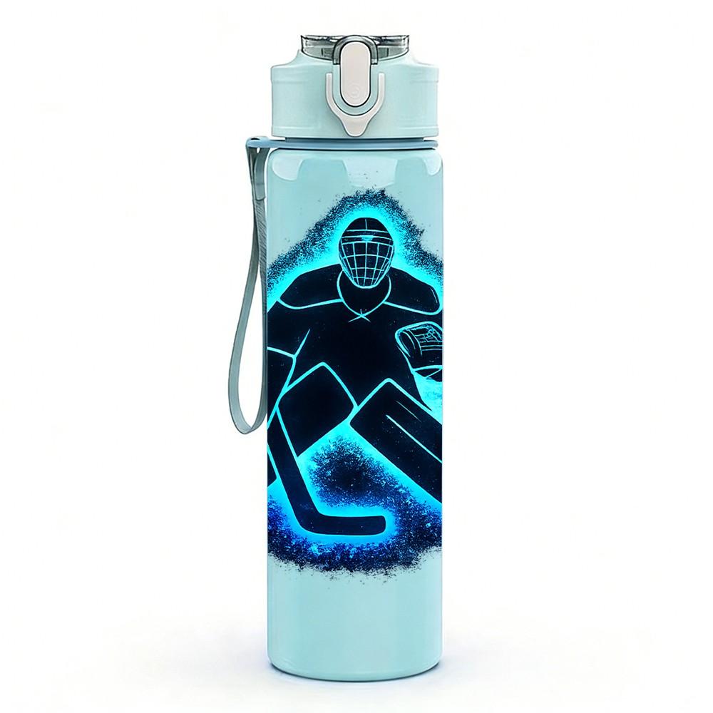 1PC Ice Hockey Player Silhouette Print 750ml Color Plastic Sports Water Bottle Leakproof Flip Straw Lid Suitable for Sports Office Home Use