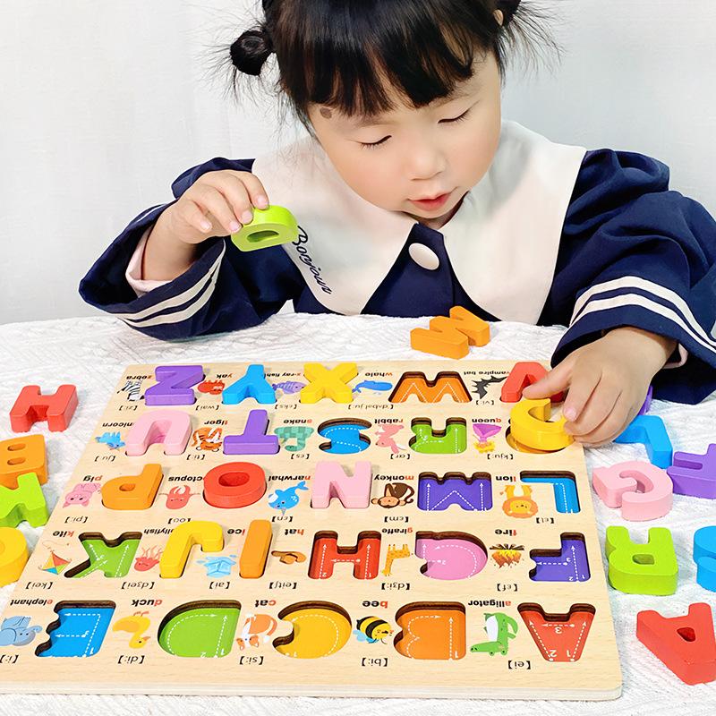 Children's Numbers Alphabet Hand Grasp Board Three-dimensional Puzzle Puzzle Baby Development Intelligence Early Education Educational Toys