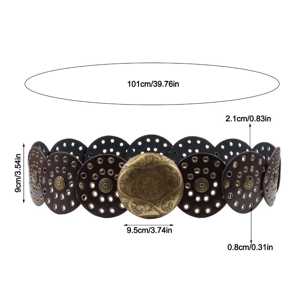 

Полый пояс в западном стиле, преувеличенный ковбойский широкий дисковый ремень для женщин Coffe Gold-A