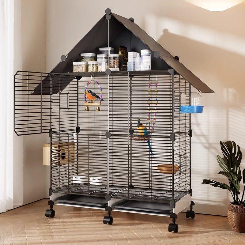 

Large Parrot Cage Exclusive Bird Breeding Luxury Villa Home Budgie Cage Horizontal Multifunctional Wire Cage with Storage Roof