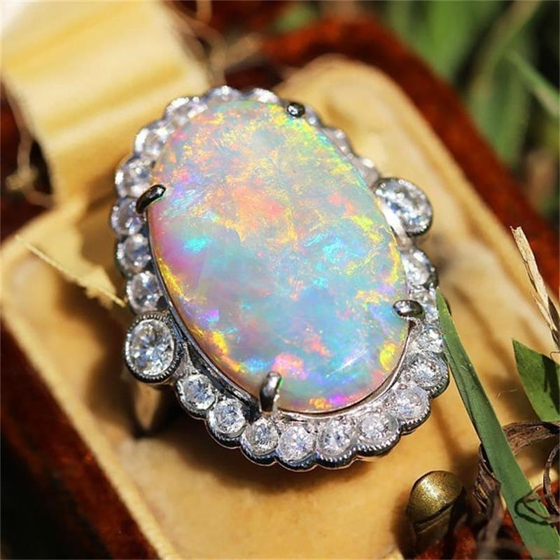 European  American Rhinestone Crystal Oval Opal Ring Size 7