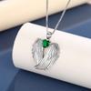 Silver Plated Angel Wings & Green Heart CZ Pendant Necklace, Romantic Box Chain Necklace for Women