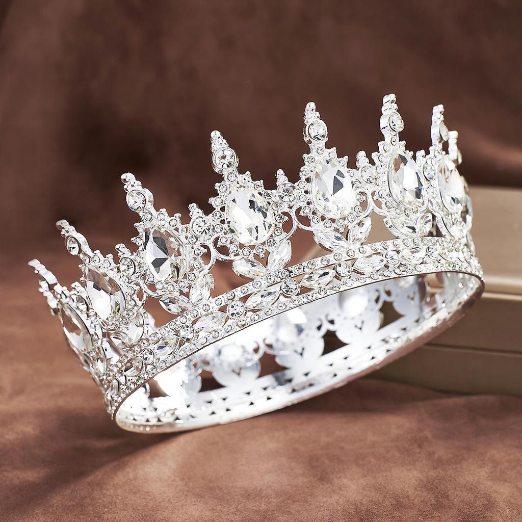 European Baroque Rhinestone King Crown Tiara Hairpiece