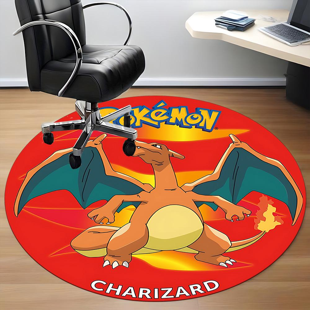 1pc Pokemon Charizard Office Round Area Rug, Indoor Mat Suitable For Office, Under Office Chairs Bedroom Living Room Home Decor, Room Deco