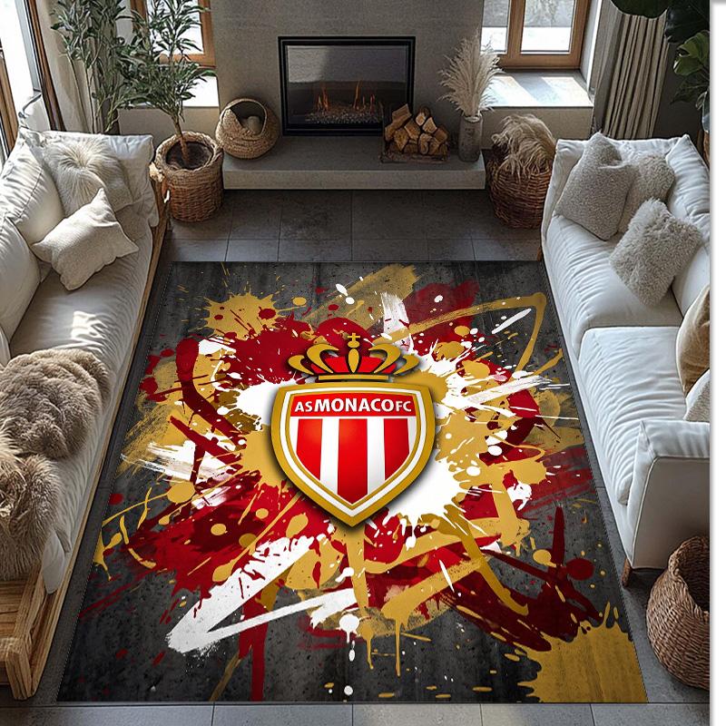 Monaco FC Soccer Football Pattern Soft Area Rug Non Slip Indoor Floor Carpet Sports Decor Mat for Bedroom