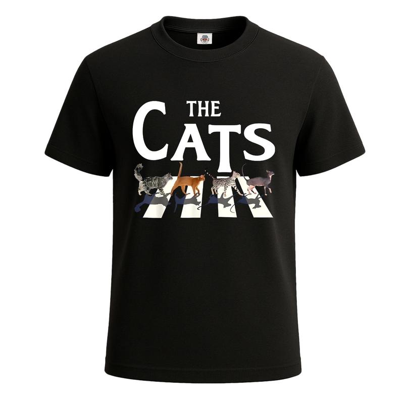 The Cats Abbey Road T-Shirt Funny Cat Lovers Unisex Graphic T-Shirt Funny Party Shirt Top M