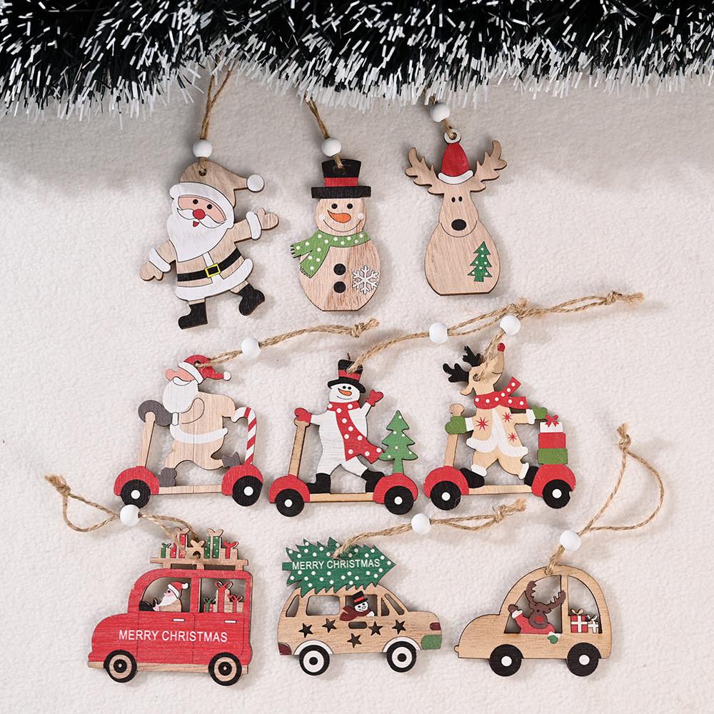 Wooden Christmas Charming Decor Set Featuring Adorable Santa Claus And Sleigh Designs Perfect For Cheer Holiday