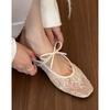 Sheepskin white French inner heightening shoes ballet shoes women's new bow mesh versatile flat shoes women