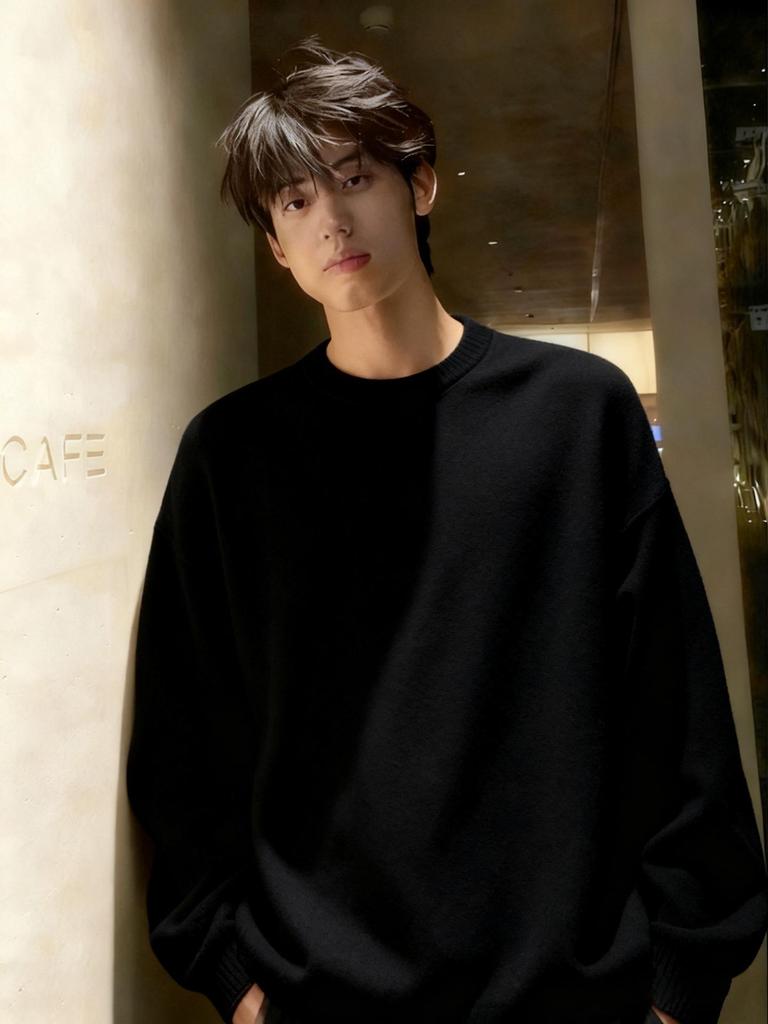 Cleanfit Men's Black Winter Knit Sweater - Plus Velvet Warm Lazy Style, Inner Layer Base, Couples' Outerwear