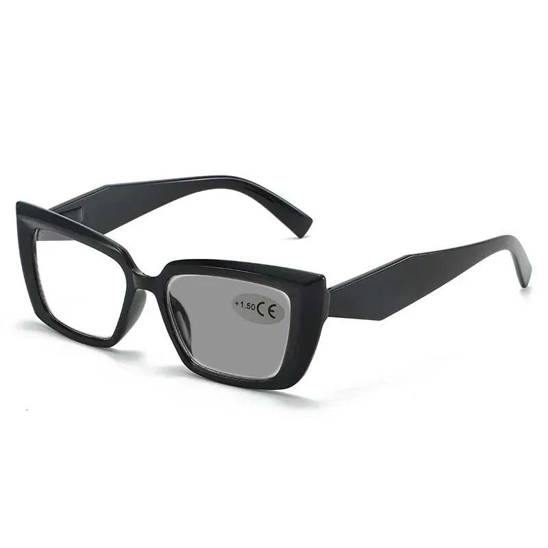 Square Frame Photochromic Reading Glasses Women's Fashion Color Changing Anti Blue Light Presbyopia Sun Glasses Diopter To +4.0