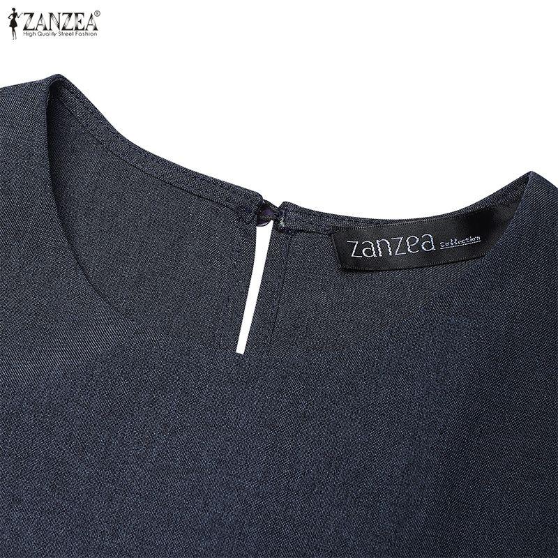 ZANZEA Vestido casual de manga corta de color sólido con cuello redondo para mujer