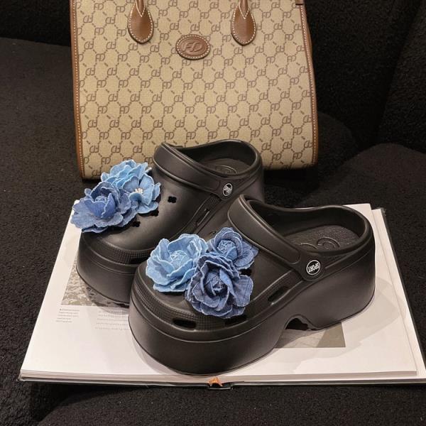 Fashion Slippers Women Summer Beach Shoes Slides Sabot Denim Floral Beach Shoes Ladies' Slippers Sabot Summer Denim Slides