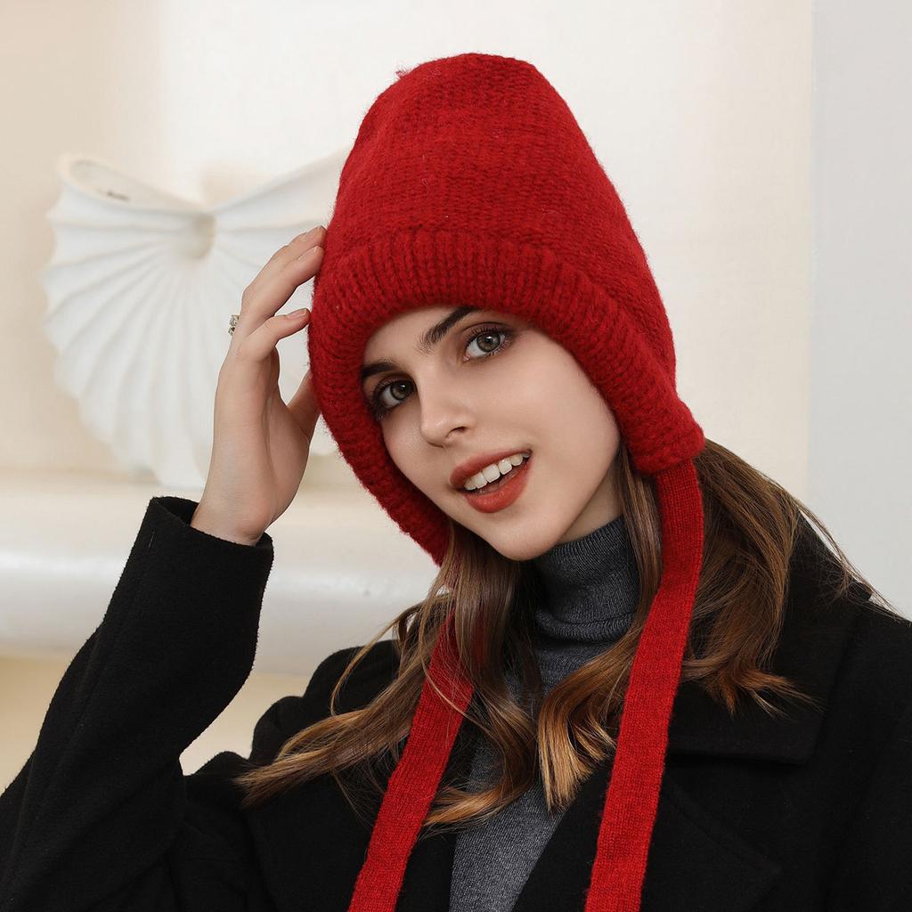 New autumn and winter cold-proof thickened warm ear protection wool hat versatile casual big head circumference showing small face knitted hat
