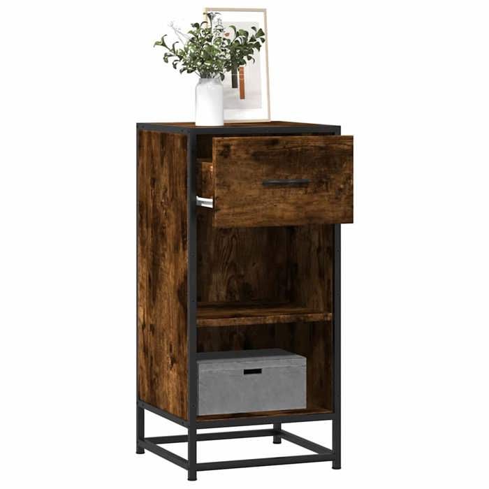 VidaXL Buffet chêne fumé 35,5x35x76 cm bois d'ingénierie et métal, armoire de rangement, meuble d'entrée, meuble d'appoint 848956