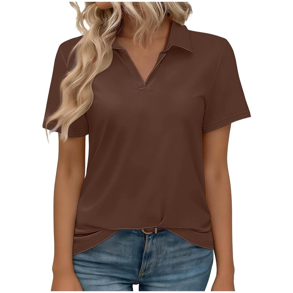 Women’s Short Sleeve Polo Collar V Neck Casual Loose Fit Basic T Shirt Soft Lightweight Top for Daily Wear Work School