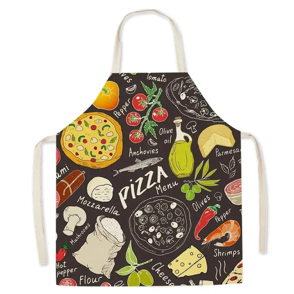 Cute Gourmet Burger Fries Pizza Pattern Kitchen Cooking Apron Men's Sleeveless Women's Cooking Baking Bib