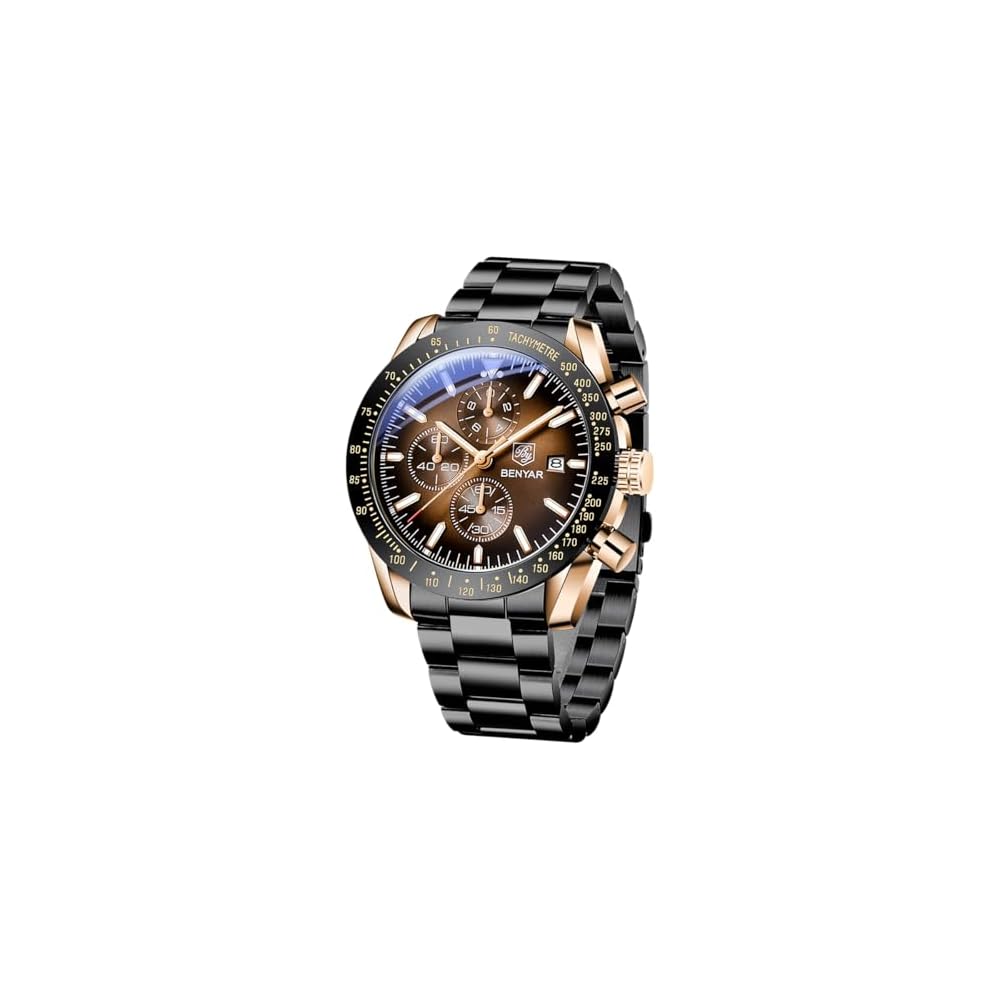 Benyar Men s Analog Chronograph Watch 30M Water Resistant Leather Strap Formal Style
