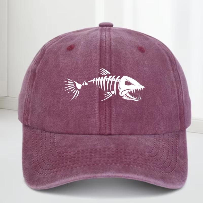 Fishbone Baseball Cap Summer Distressed Dad Hats Unisex Outdoor Fishing Skeleton Fish Bone Caps MZ-496 Fishbone Baseball Cap Summer