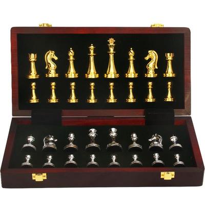 Premium Metal Western Chess Set with Weighted Pieces and Folding Chessboard for Adults