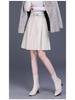 High-Waisted A-Line Leather Skirt for Women, Autumn/Winter, Pleated Lambskin Midi Skirt, Age-Defying & Classic Design