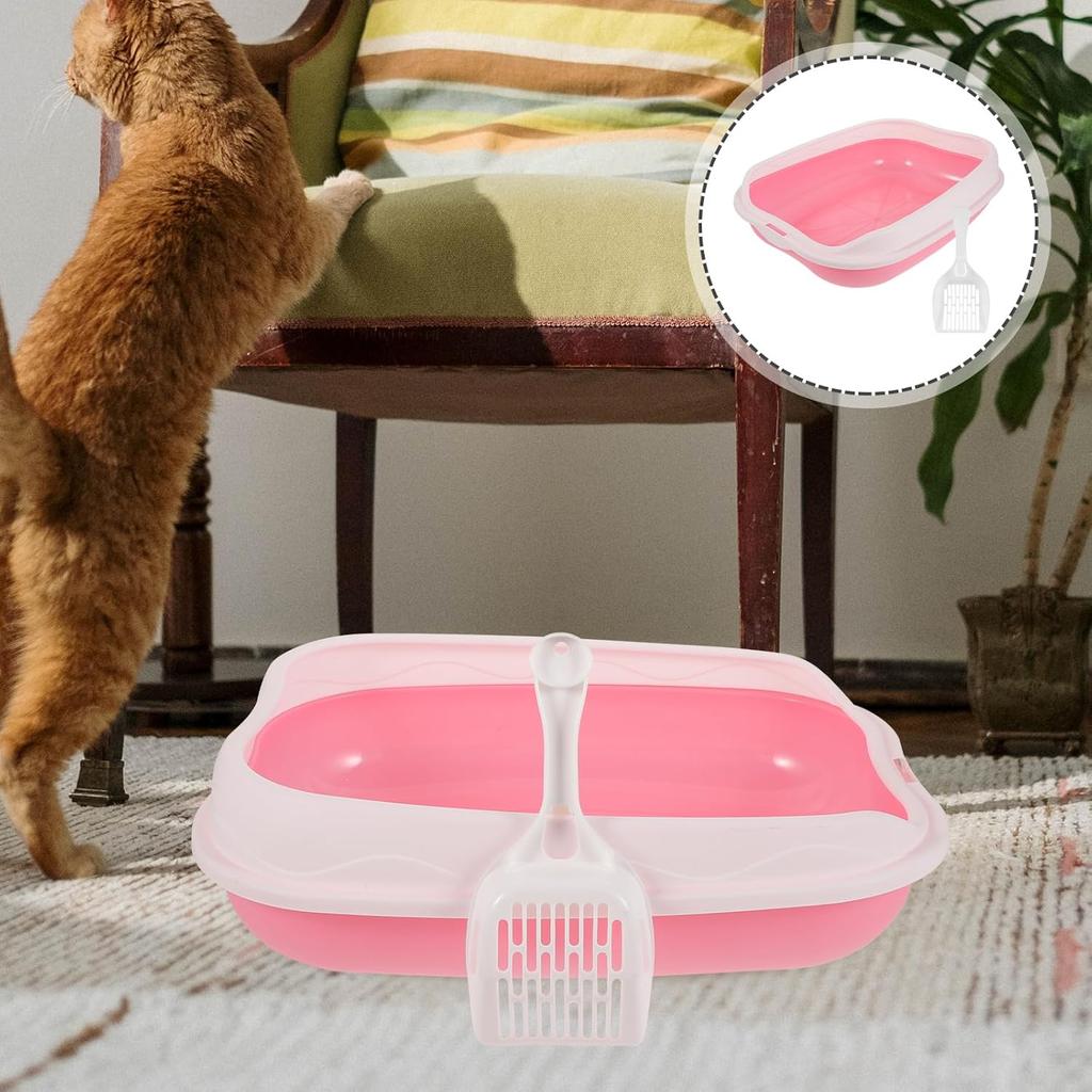 Mipcase 1 Set Cat Litter Box Pink Plastic Kitten