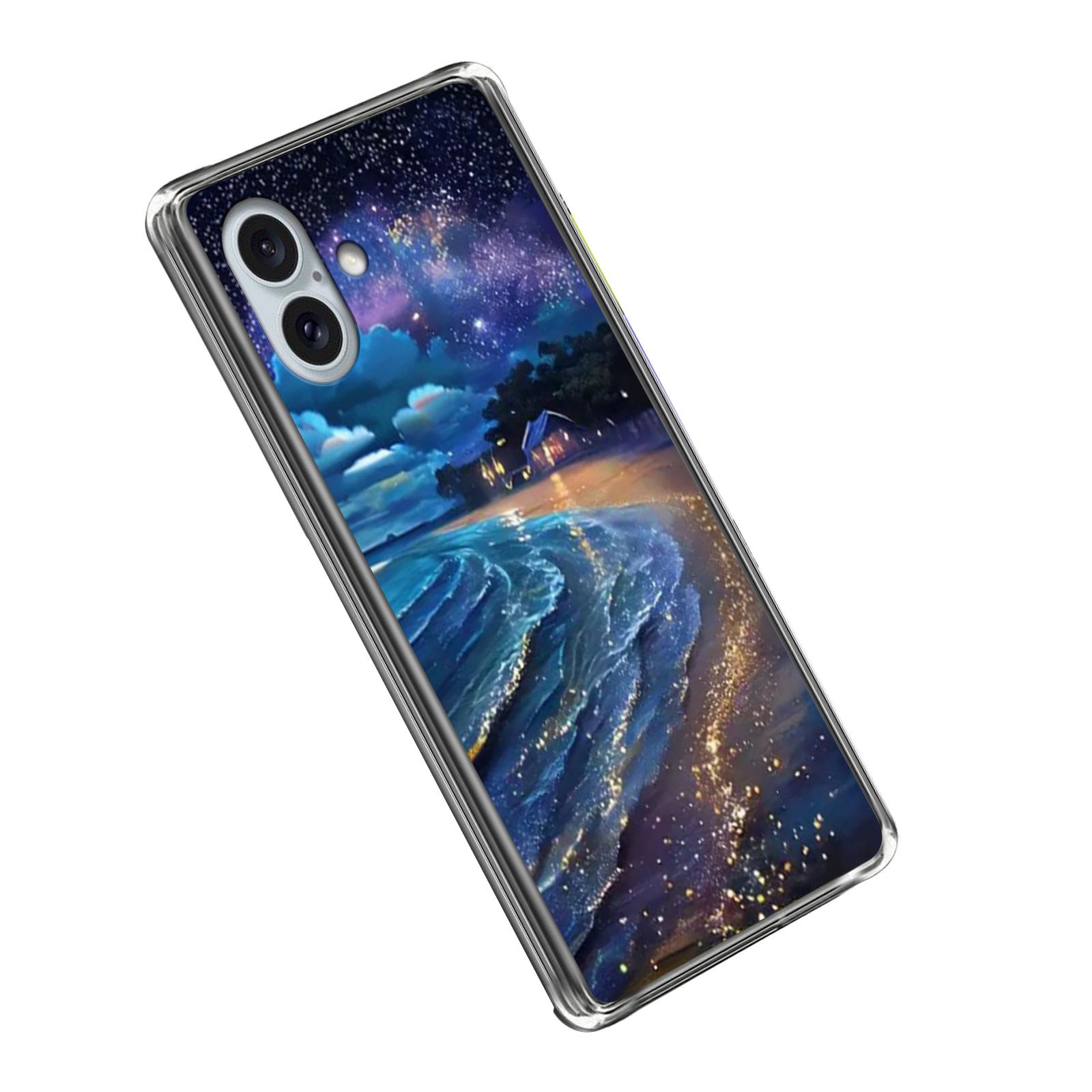

For iPhone 16 Plus Case IMD Pattern Printed Shockproof TPU Phone Cover Starry Beach