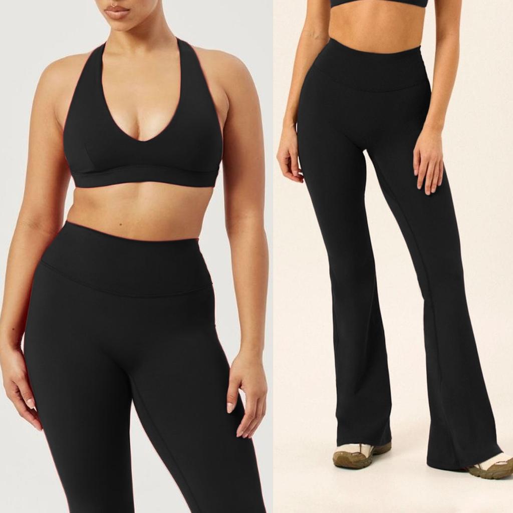 Seamless Yoga Suit Neck Bra Flared Pants Fitness Running Sports Fitness Suit Pilates Suit