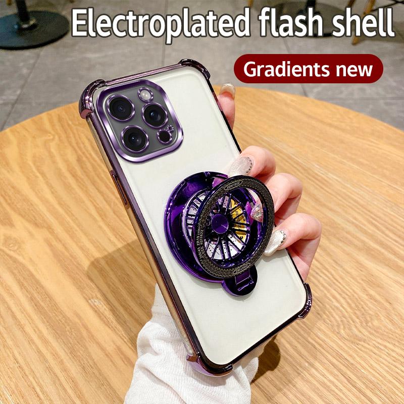 Třpytivý Nárazuvzdorný Pokovený Gyroskopický Držák na telefon Pouzdro Pro Motorola Moto G05 G24 G14 G34 G04 G84 G54 E14 E15 G53 Stojan Kryt