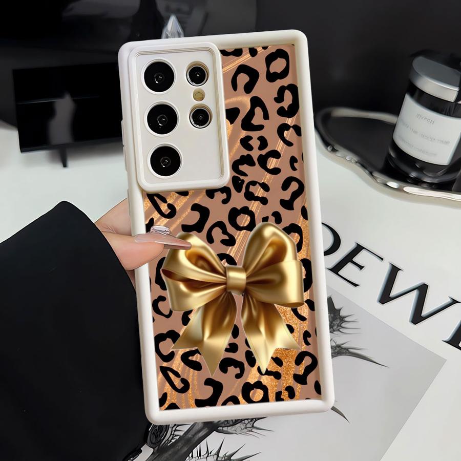 Soft Cover Phone Case for Samsung Galaxy S22 S24 Plus S25 Edge S20FE S24Ultra S23 FE S21 S25 Ultra Bow Leopard Print