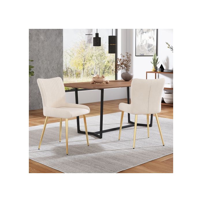 Chaise de salle à manger - MUVOE - Velours - Beige - Lot de 2 - Pieds en métal doré