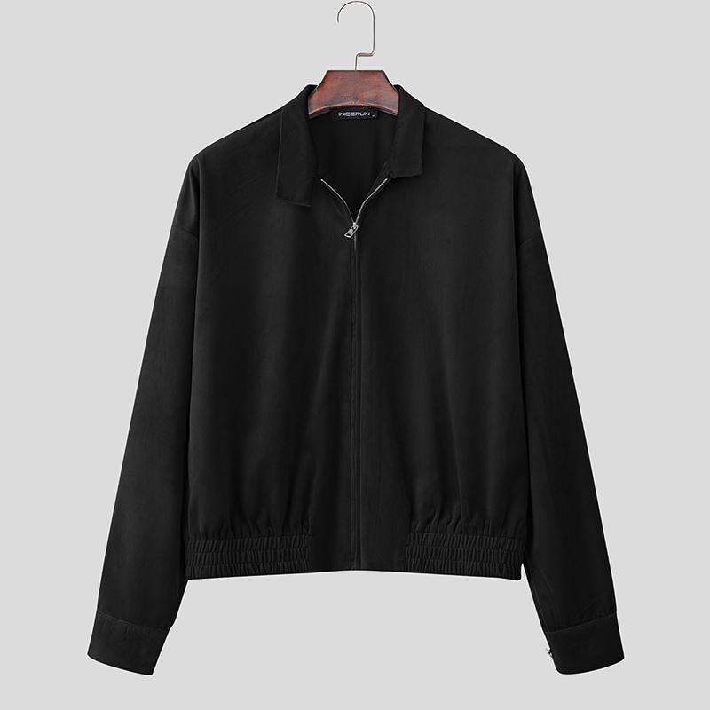 

INCERUN Men Lapel Neck Long Sleeve Zip-up Suede Oversized Jackets Coats M