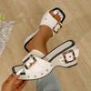 Women's 2026 Summer New Plus Size Wedge Slippers Chunky High Heel Shoe Metal Buckle Slip-On Beach Outdoor Fashion Slides Sandals