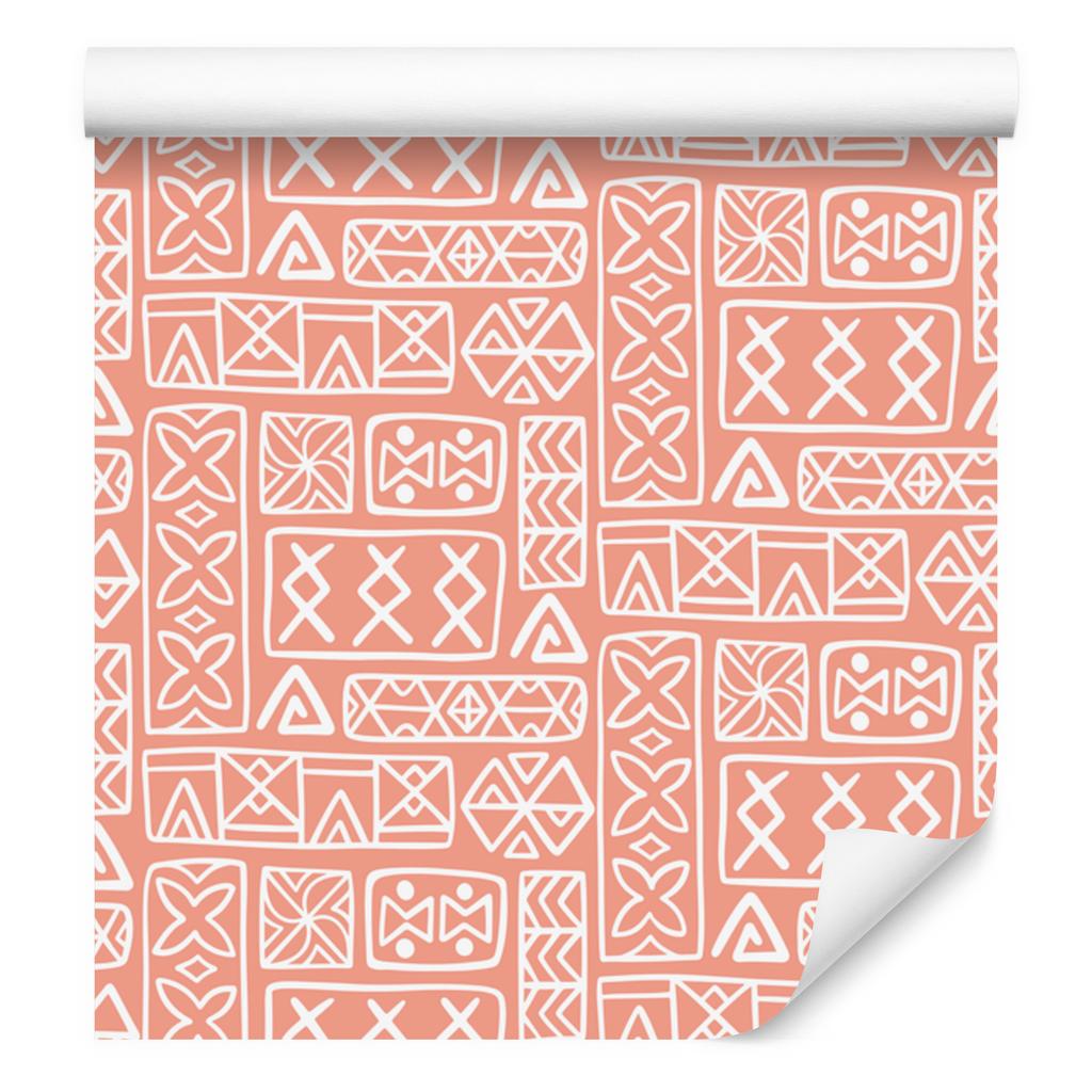 Polynesian Geometric Pattern Wallpaper Coral and Peach 50x1000