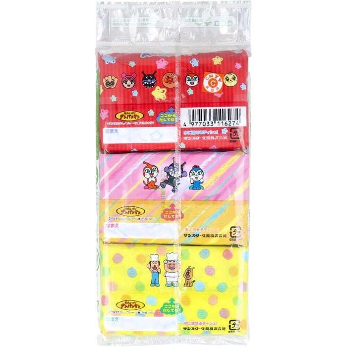 Flushable Printed Anpanman 16 Sheets X 6 Packs Tissues, Design, (8 Pairs)