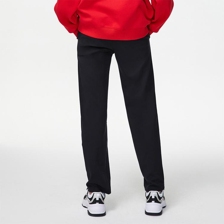 Li Ning Sports Fashion Series Daily Progress Theme Embroidered Pattern Casual Straight Leg Sports Knit Pants Women Pants Black AKLR022-1