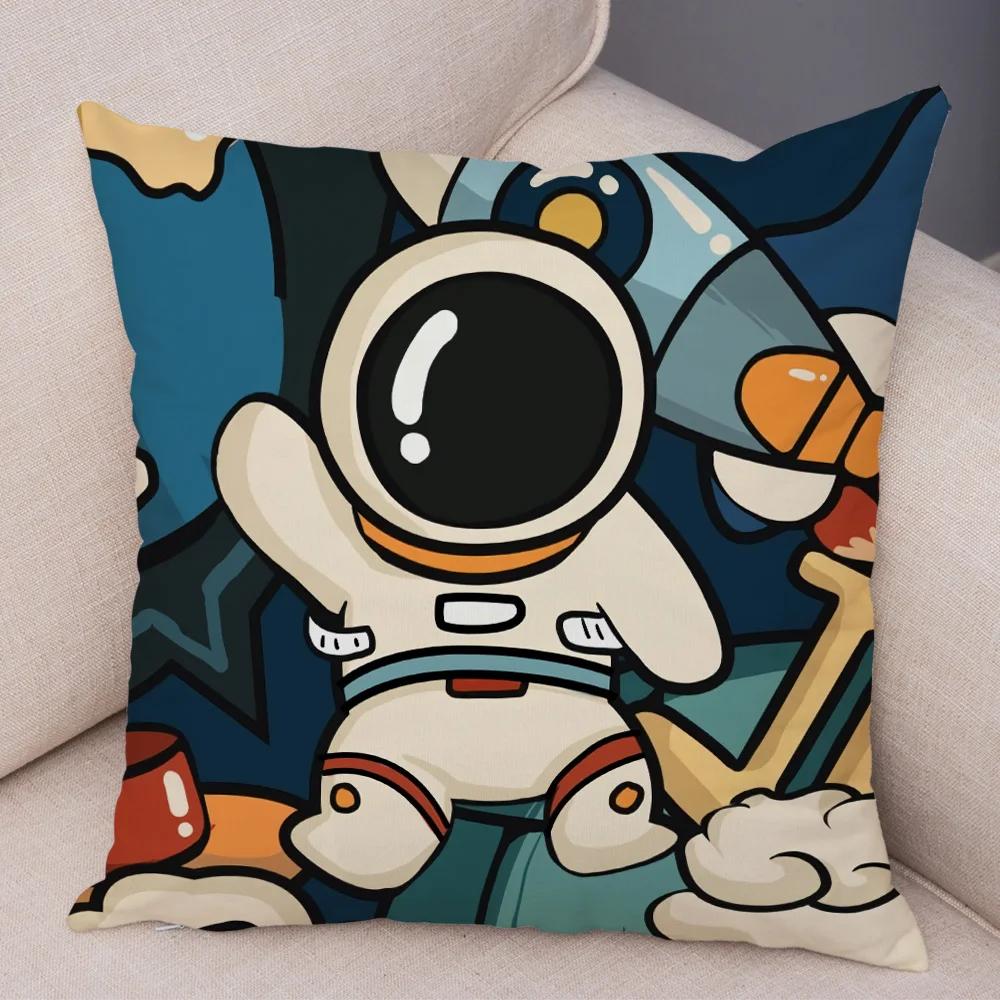 Cartoon Astronauten Kissenbezug Weicher Plüsch Dekor Kosmischer Himmel Kissenbezug für Sofa Zuhause Auto Doppelseitiger Druck Kissenhülle Kinderzimmer