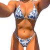 1011 Bestseller Ocean-Style Printed Striped Bikini with Halter Neck Tie and Sexy Split Bikini Can Be Worn Inside and Back