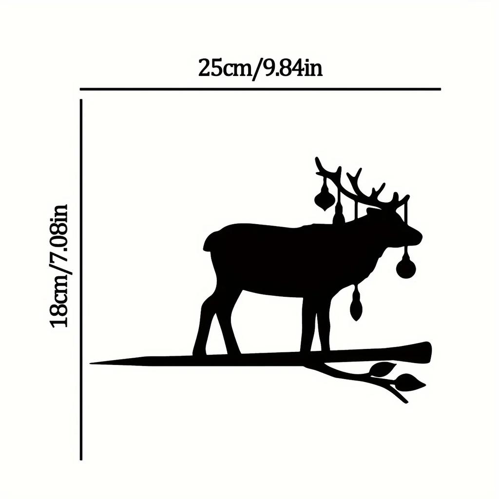 Elk Christmas on Branch Iron Art Metal Silhouette Wall Décor for Home, Garden, Yard, Patio, and Outdoor Statue Stake Decoration