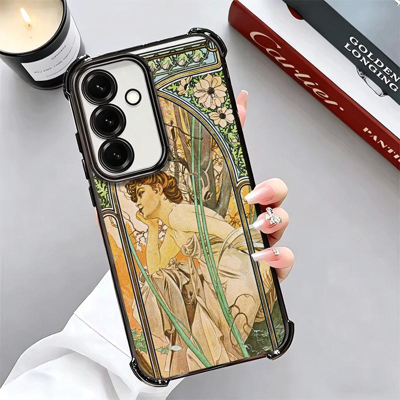 Vintage Alfons Mucha Primavera Plating Phone Case For Samsung A17 A07 A37 A57 A16 A56 A15 A55 A14 A54 A13 A53 A26 A36 A25 A35 A2