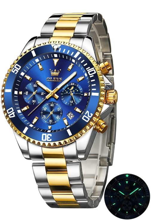 

OLEVS Popular Quartz Chronograph Fashionable and Business Watch with Stainless Date Perfect Gift Men s Watch, Steel, Waterproof, Display, Blue, синий